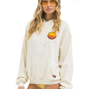 Aviator Nation Cream Relaxed Hoodie with Sunset patch